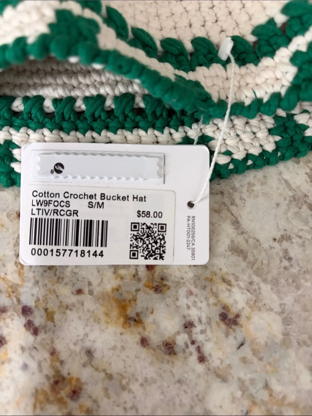 Lululemon Athletica Women Cotton Cream & Green Crochet Bucket Hat